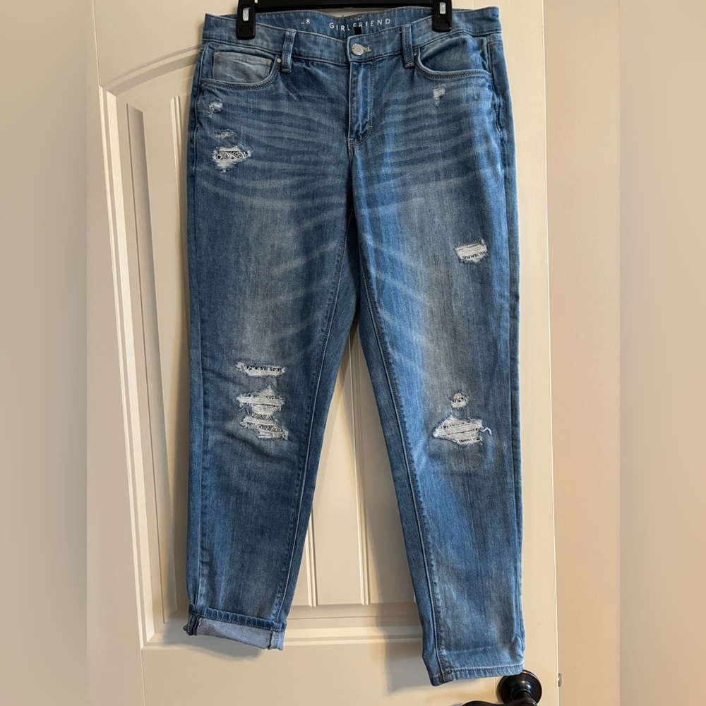 WHBM Light Blue Distressed Boyfriend Jeans. Sz 8